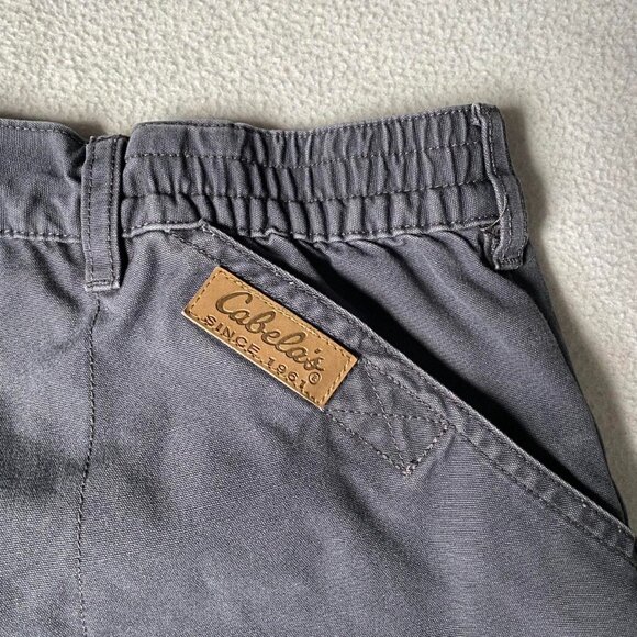 Cabelas Shorts Mens 36 Gray Cargo Canvas Elastic Waist Hiking Workwear Outdoor - Picture 3 of 5
